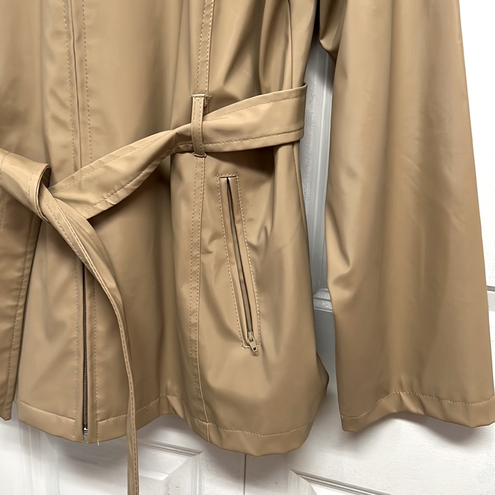 Vintage Rave Tan Zip Up Hooded Pocket Belted Raincoat size L - Picture 3 of 7